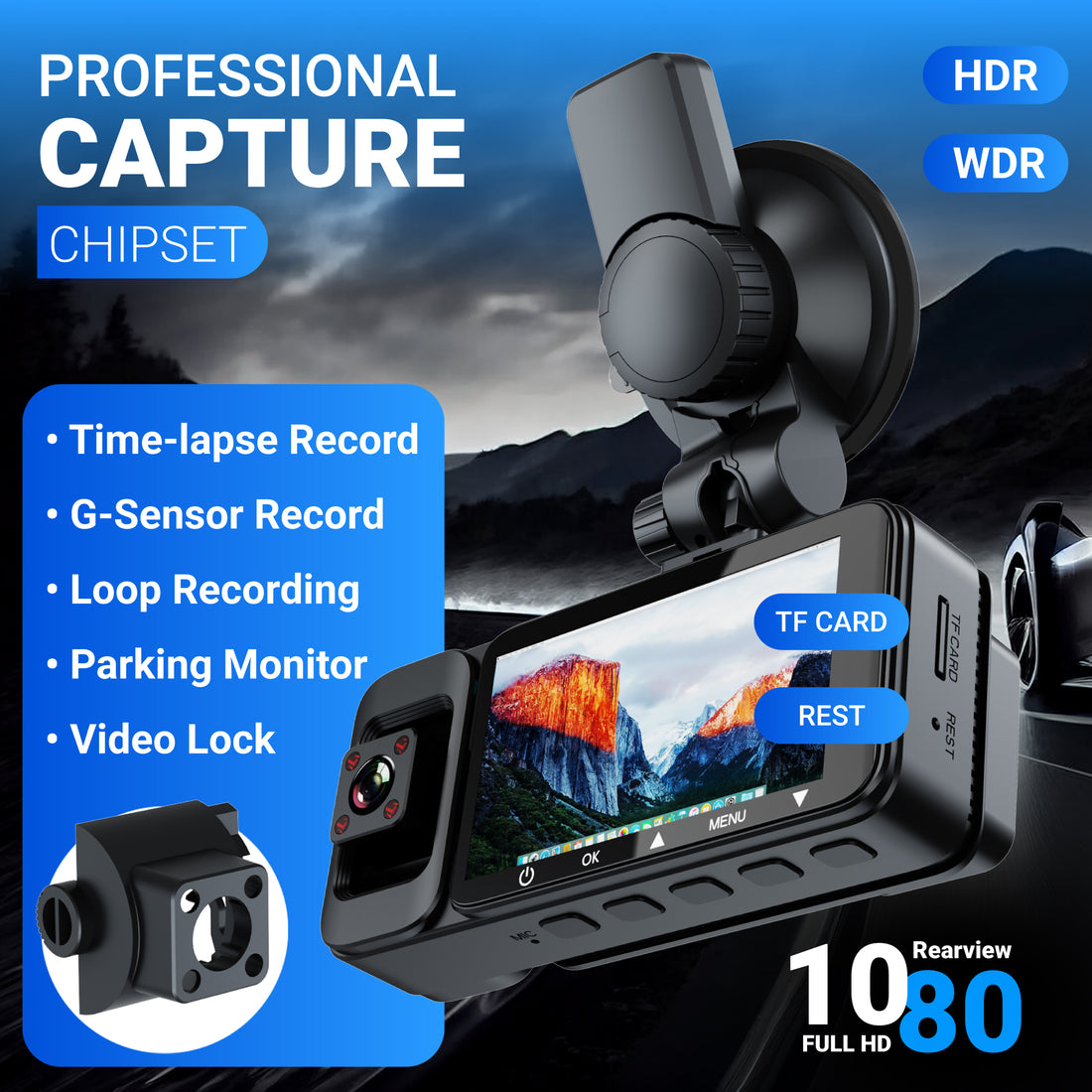 StellarSight Pro 4k UHD 3-Channel Car Dash Cam w/64GB SD Memory Card included!