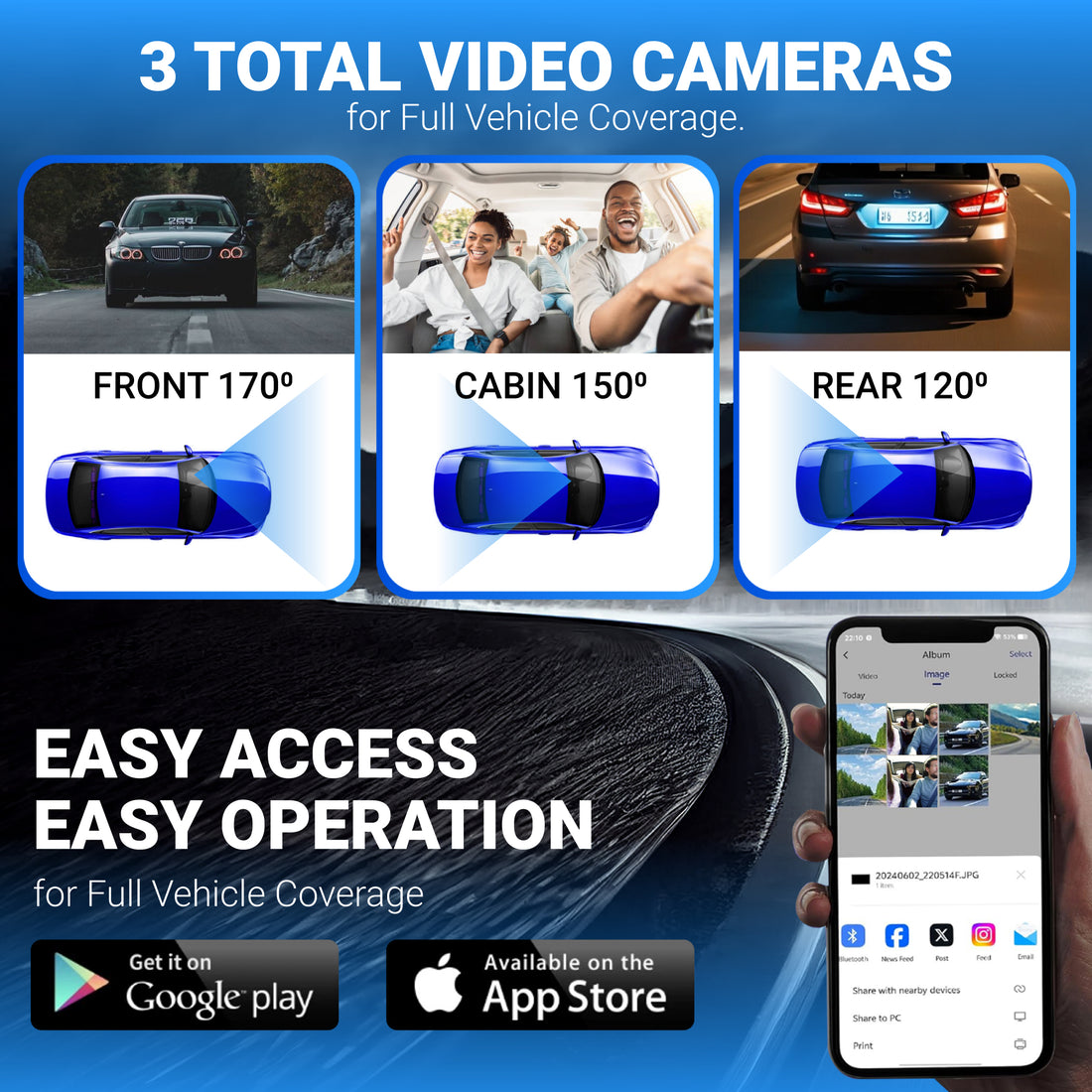 StellarSight Pro 4k UHD 3-Channel Car Dash Cam w/64GB SD Memory Card included!